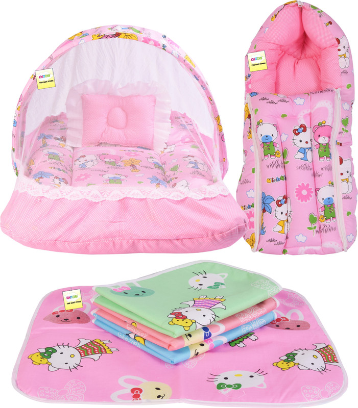 Kwitchy New Born Baby Mosquito Net Bed with Cushioned Pillow ,Sleeping Bag And Bed Protector Standard Crib(Fabric, Pink)