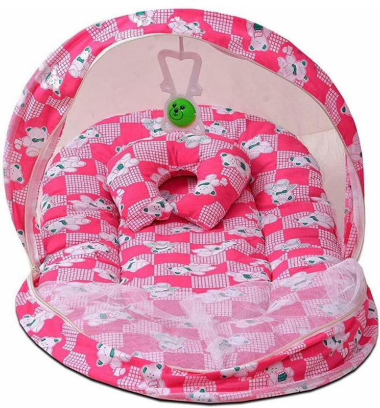 PCT Baby Bedding Set with Protective Mosquito net Pink Standard Crib(Fabric, Pink)