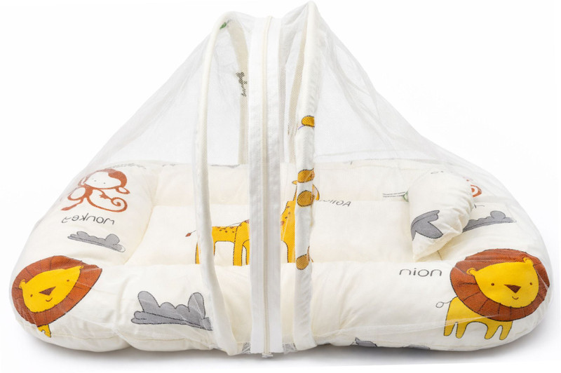 Skanda BNB-Animals Design Baby BED Baby Mosquito Net beds designed for infants and toddlers.B(Fabric, Ivory)
