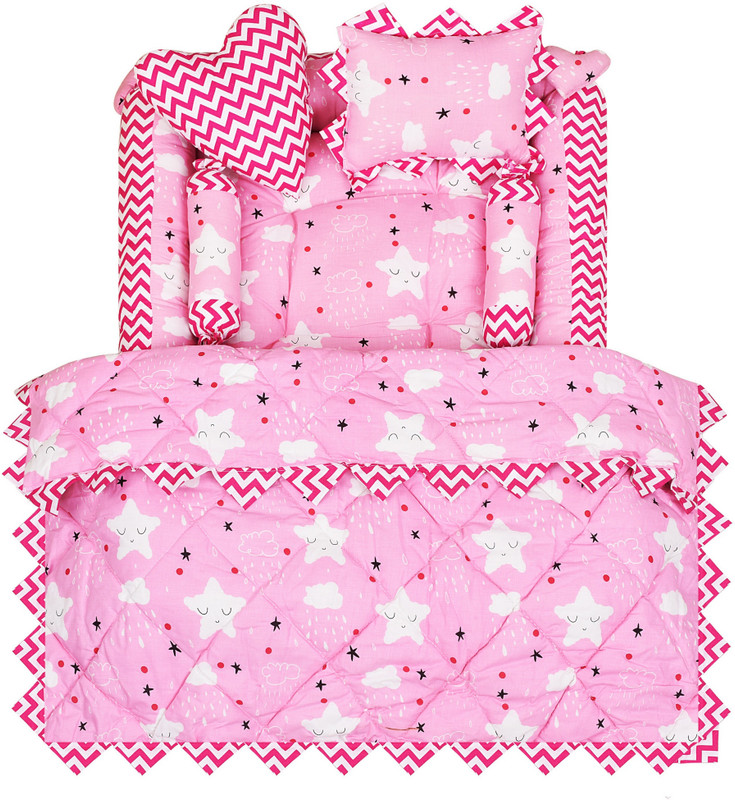 DS Enterprise Official DS-BB14 Baby bedding set Stars(Fabric, Pink, White)
