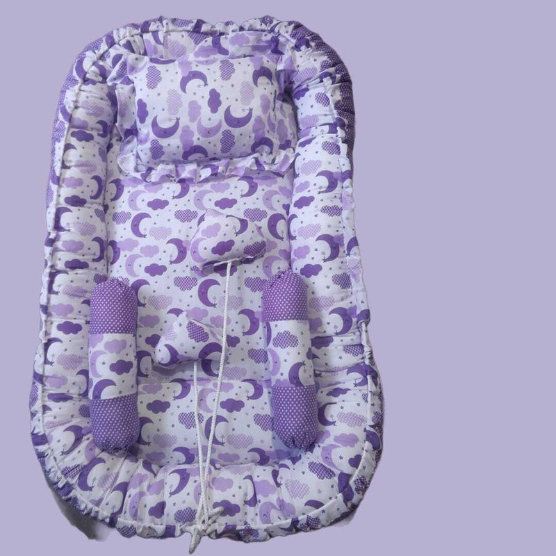 radhe creation Baby Born Boy's Girl's Bedding Set with Pillow and Side Bolster, Cotton Sleeping Solid Star(Fabric, Purple)