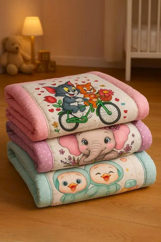 AAROVI Cute Cartoon Printed Baby Quilt Set – Soft & Cozy Cotton Godadi Baby Godadi Uniqe(Fabric, Multicolor)