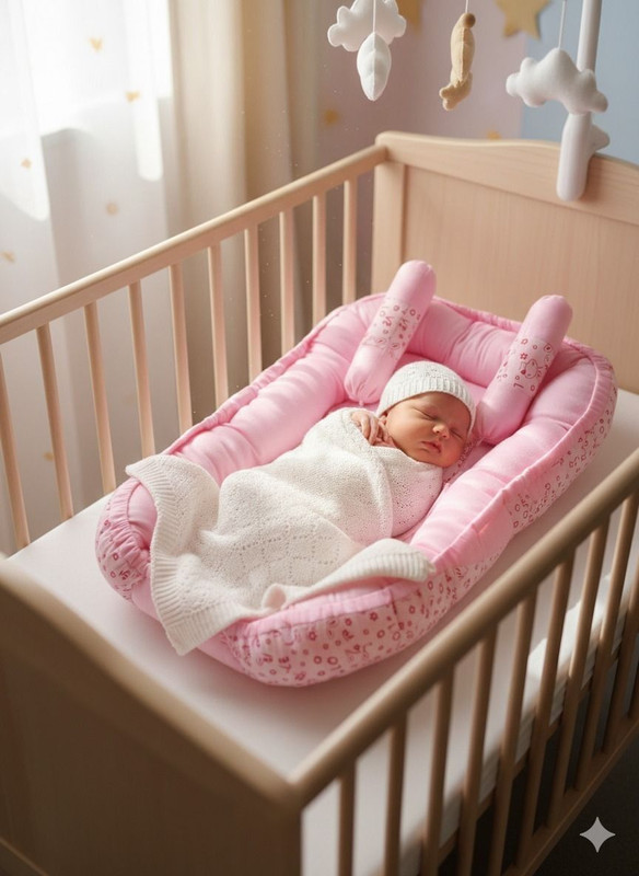 Geekay Enterprises Newborn Baby Bedding Set | Baby Sleeping Bed with Pillow & Bolsters Baby Sleeping Bed Carry Bed Design(Fabric, Pink)