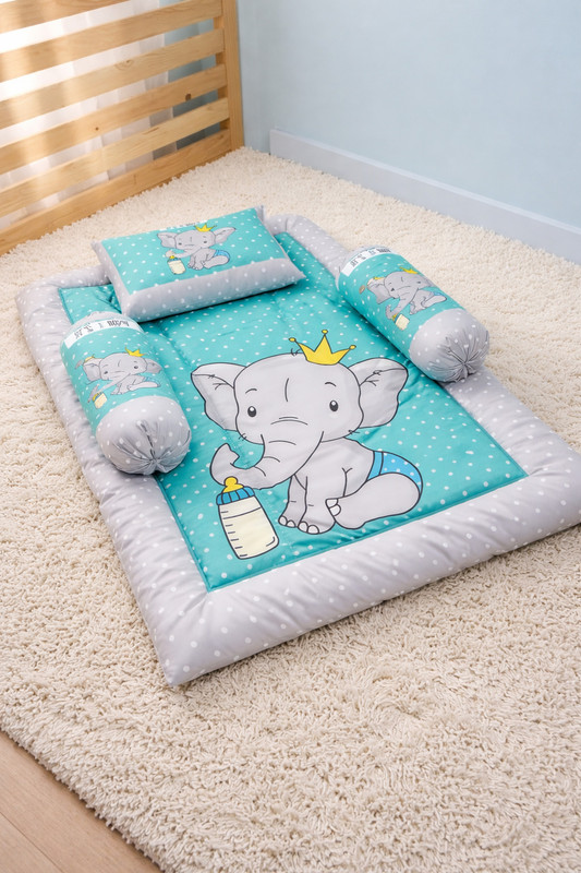 orivaa baby bedding set elephant mattress crib(Fabric, Multicolor)