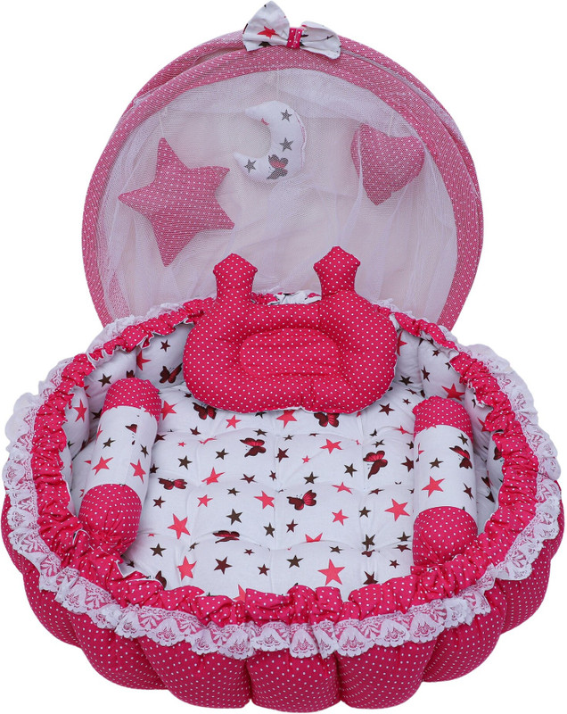 Seboncare Pink Mosquito Protection Net Cotton Baby Bed for 0-6 Month SC-BB21 Baby bedding set Stars(Fabric, Pink, White)