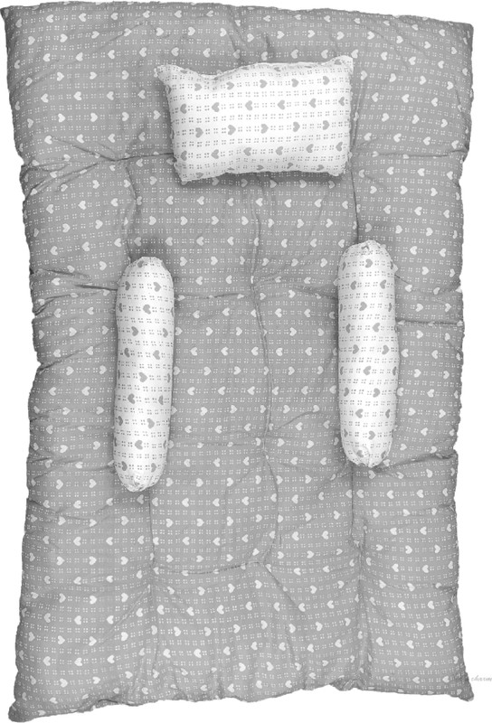 Kid's Charm Dotted-Heart Baby's Cotton Sleeping Bed set for Unisex New Born 0-4 Months Old Flat Bed Luxury Crib(Fabric, Grey)