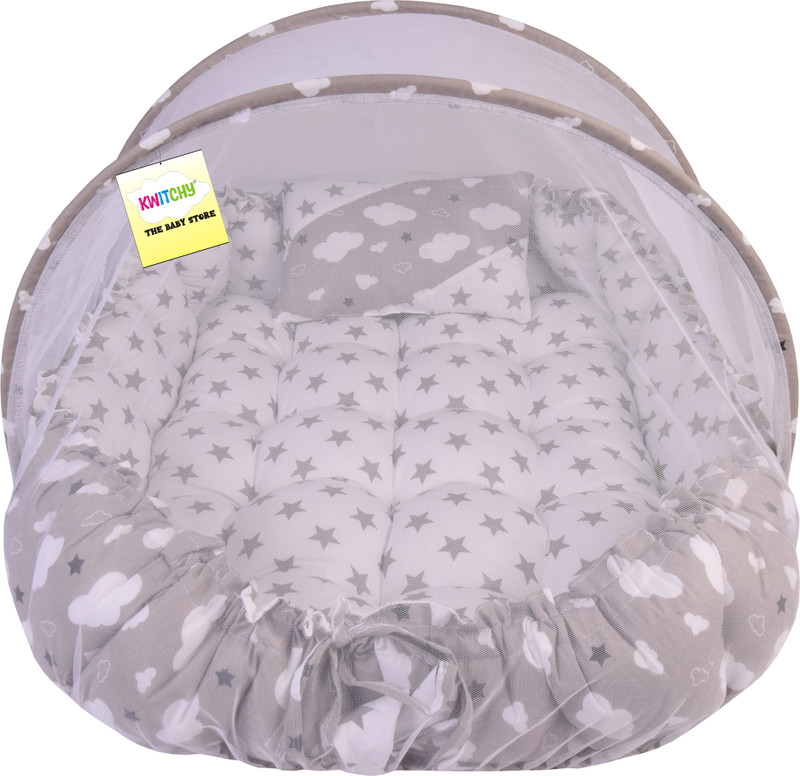 Kwitchy Baby Bedding Combo Luxury Mattress with Net & Sleeping Bag Cum Wrap Swaddle standard Crib(Fabric, Grey)