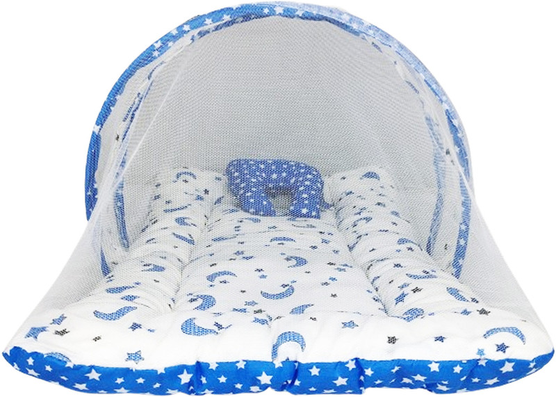 BULI-WEAR Baby Bed with Mosquito Net | Folding Bed | Sleeping Nest | Cotton | Gadda Set Cotton Washable Kids Mosquito Net(Blue, Bed Box)