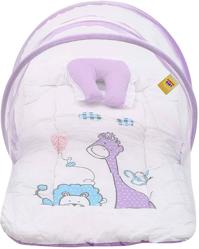 Fareto Baby Folding Cotton Digital Print Mattress with Mosquito Net 0-6 Months standard crib(Fabric, Purple)