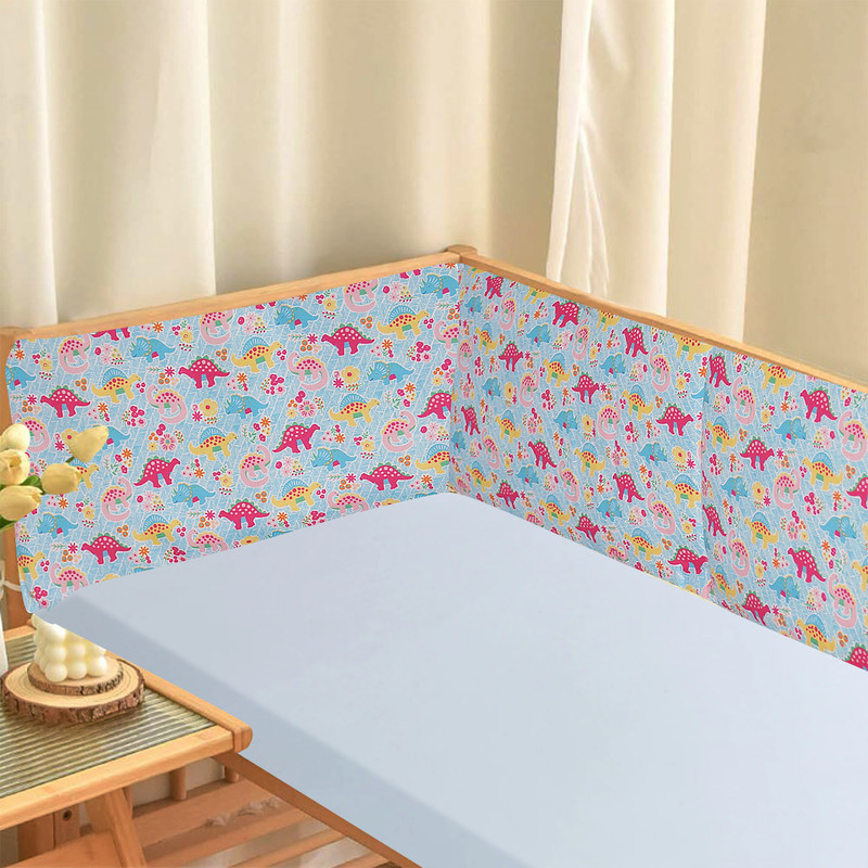 Oscar Home Cot Bed Rail 360cm Cushioned Four-Sided Protection for All Baby Cot Beds DINO Cot Bed Rail Dinosaur(Fabric, Multicolor)