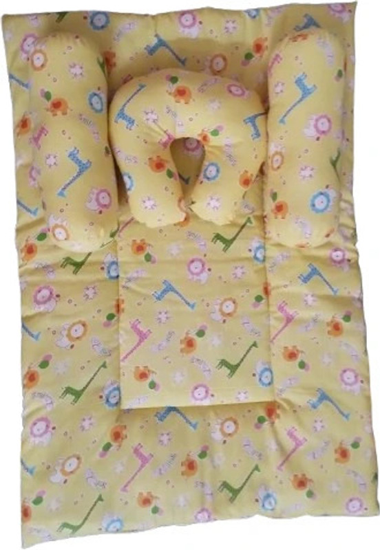 Navkar traders 4 piece cotton bedding set(1 bed ,1 U-Shape pillow, 2 lot) Baby Bed Rectangular(Fabric, Yellow)