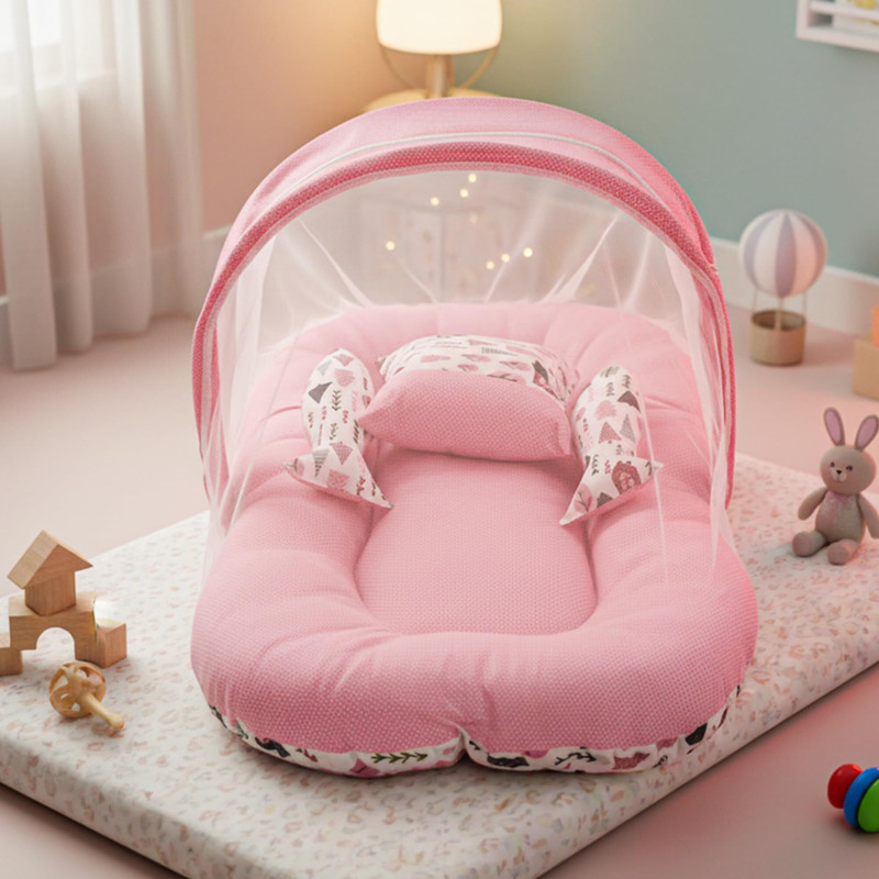 baybee Baby Bedding Set For NewBorn Baby Bed Mattres Neck Pillow Travel Bed 0-6 Months Mosquito Net Bed Crib Bedding(Fabric, Pink)