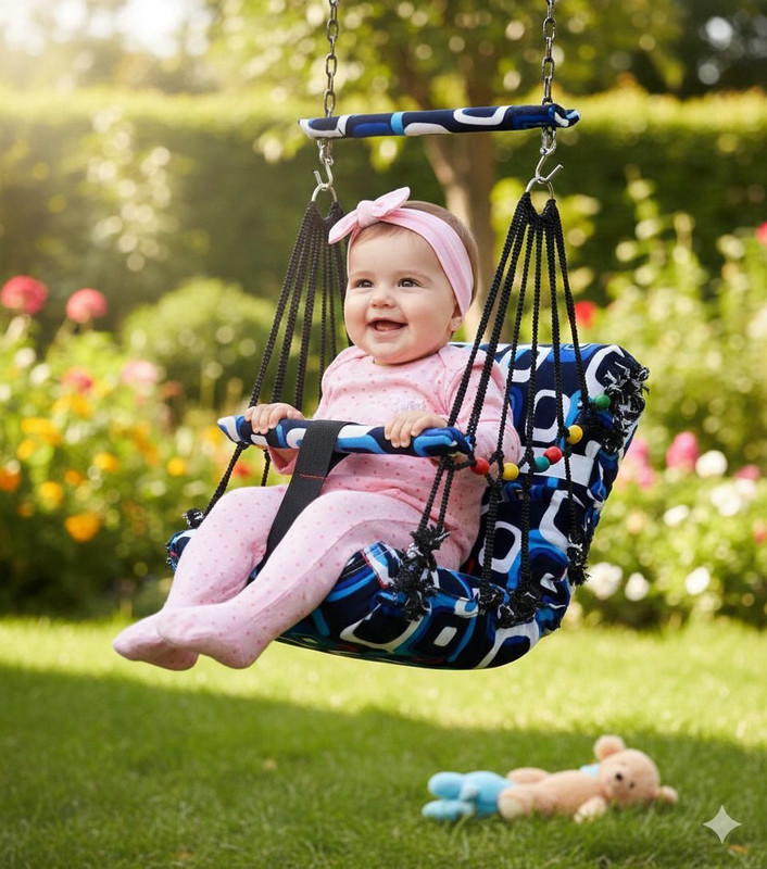 SHOP & WEAR Cotton Swing for Kids Baby's Children Folding and Washable 1-3 Years swing blue sqar(Fabric, Blue)