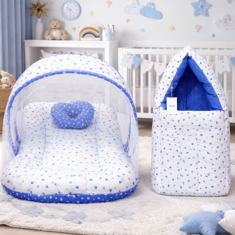 Fareto Baby Combo Of Bedding Mattress With Mosquito Net & S Bag(3-6 months) standard crib(Fabric, Multicolor)