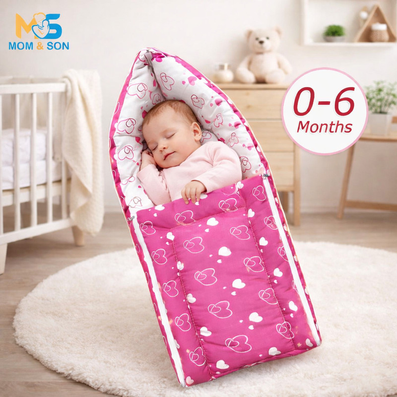 Baby Desire Baby Sleeping Bag 3in1 Cotton Comfortable For New Born Baby Carry Bag 0-12 Month Standard Heart(Fabric, Pink)