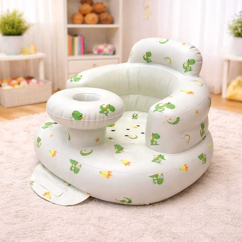 Maahadev creation Inflatable Baby Chair with Built-in Air Pump (Dinosaur) Baby Sofa Seat Cute Dinosaur Nursery Design.(Plastic, Green with Multicolor Dinosuar Print.)
