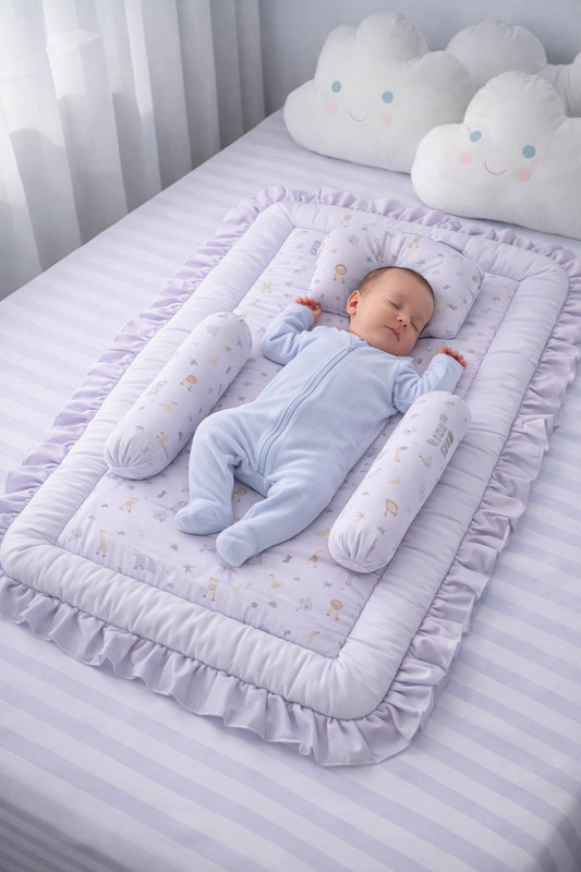 BABYBEDS COTTON BABY BEDDING SET Baby Crib Bedding Set SQUARE DESIGN WITH 27*37 INCH KING SIZE BABY GADDA / BEDDING SET(Fabric, LAVENDER)