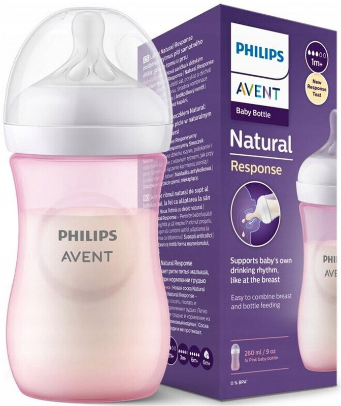 Philips Avent Natural Response Baby Bottle SCY903/11 | 1m+ age | Pink | BPA free - 260 ml(Pink)