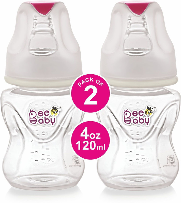 Beebaby Comfort Slim Neck Baby Feeding Bottle. 100% BPA Free. Pink, 120 ML, Pack of 2 - 120 ml(Pink)