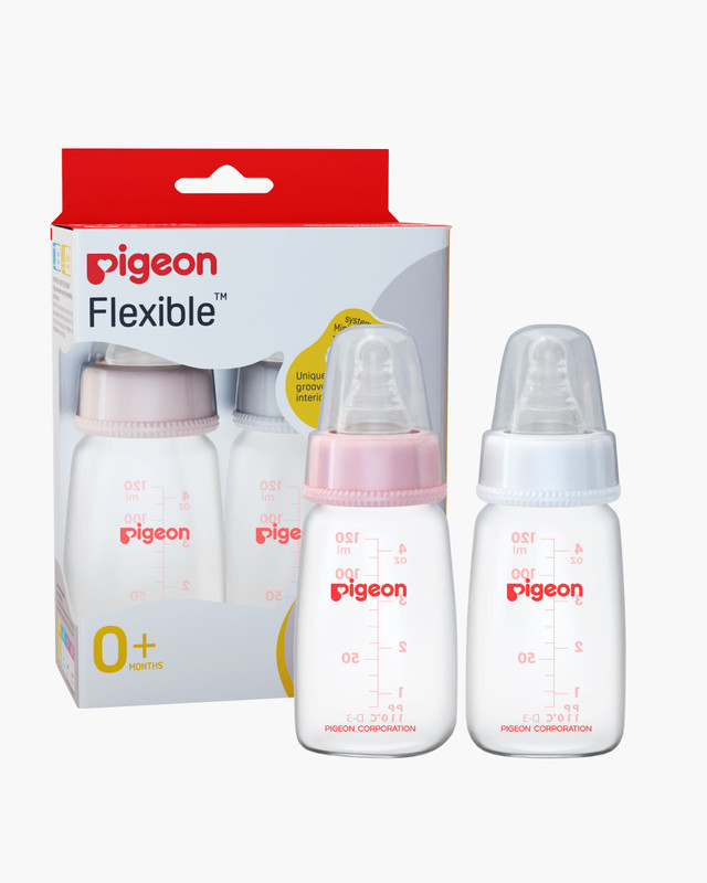 Pigeon PERISTALTIC NURSING BOTTLE TWIN PACK KPP-120ML(PINK & WHITE) NIPPLE S - 120 ml(Transparent)
