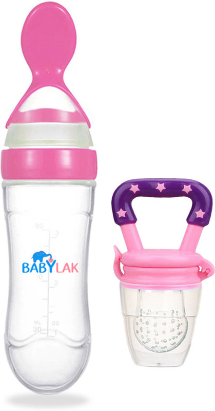 babylak baby bottle food feeder spoon bottle with feeding spoon Bottle for kids - 90 ml(Pink)