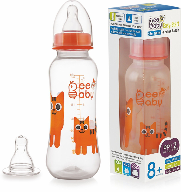Beebaby Easy-Start Feeding Bottle with 2 Gentle Touch Nipples,100% BPA FREE - 250 ml(Orange)