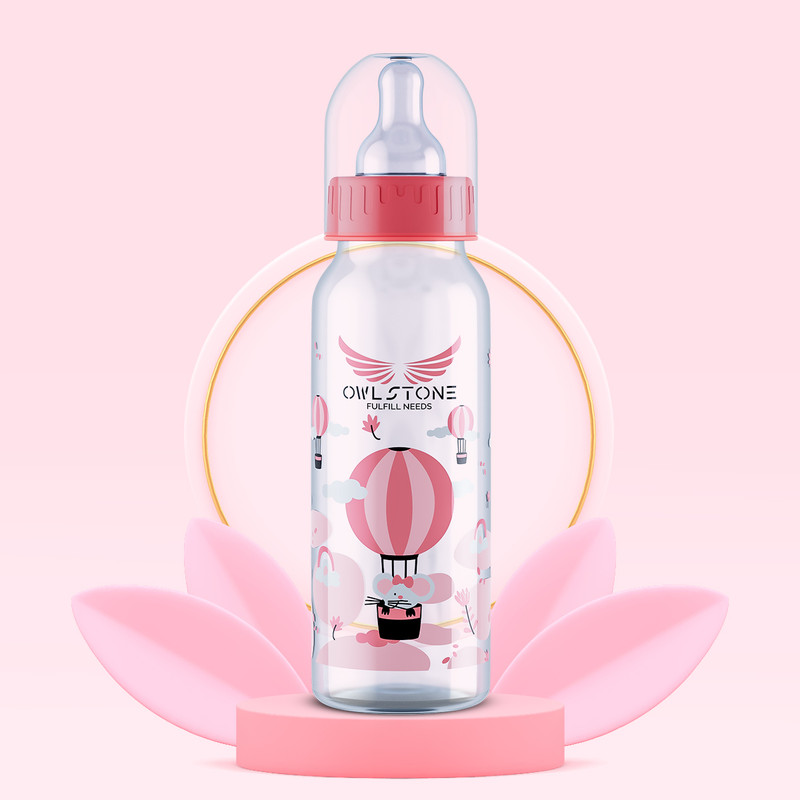 3D METRO SUPER STORE By OWLSTONE Anti-Colic Slim Neck Essential Baby Feeding Bottle, BPA Free - 250 ml(Pink)