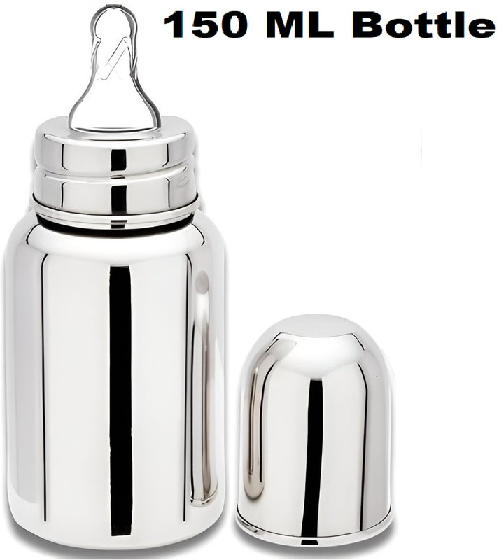 RB Point 2 in 1 Use Regular Baby Feeding Bottle with Stainless Steel Cap - 150 ml(Silver)