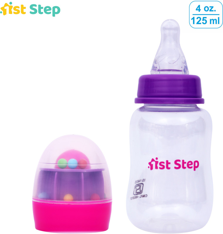 1st Step 125 Ml Feeding Bottle With Rattle Hood - 125 ml(Pink, Purple)