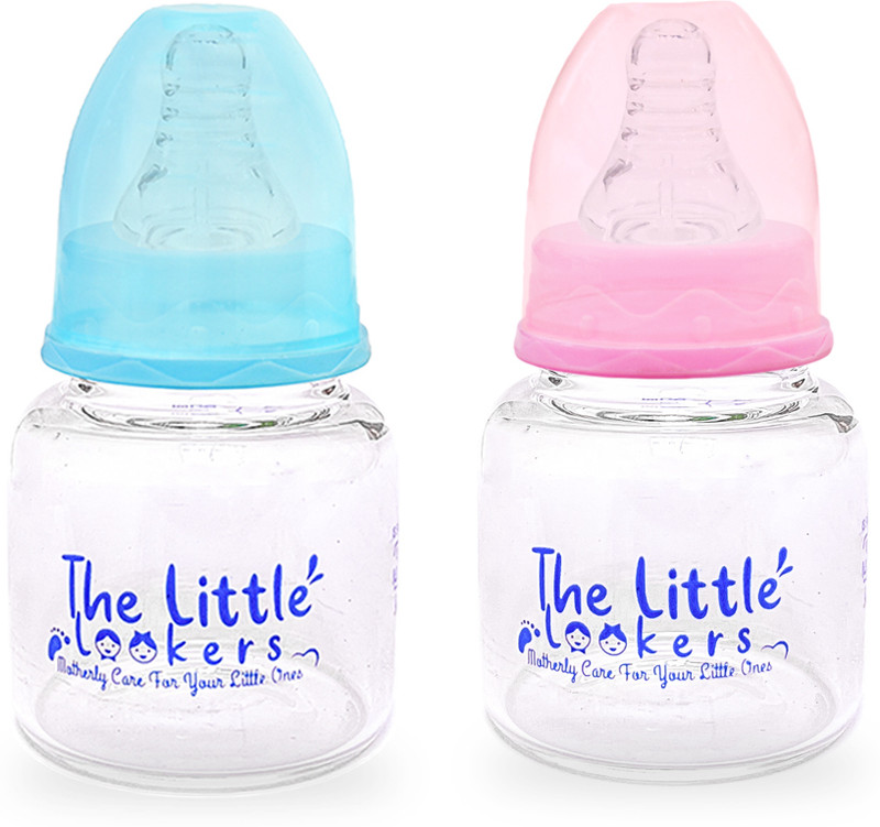 The Little Lookers Glass Feeding Bottle for Newborn Baby | Crystal Diamond Glass Feeders ('PINK & BLUE', 60 ML) - 60 ml(Pink, Blue)