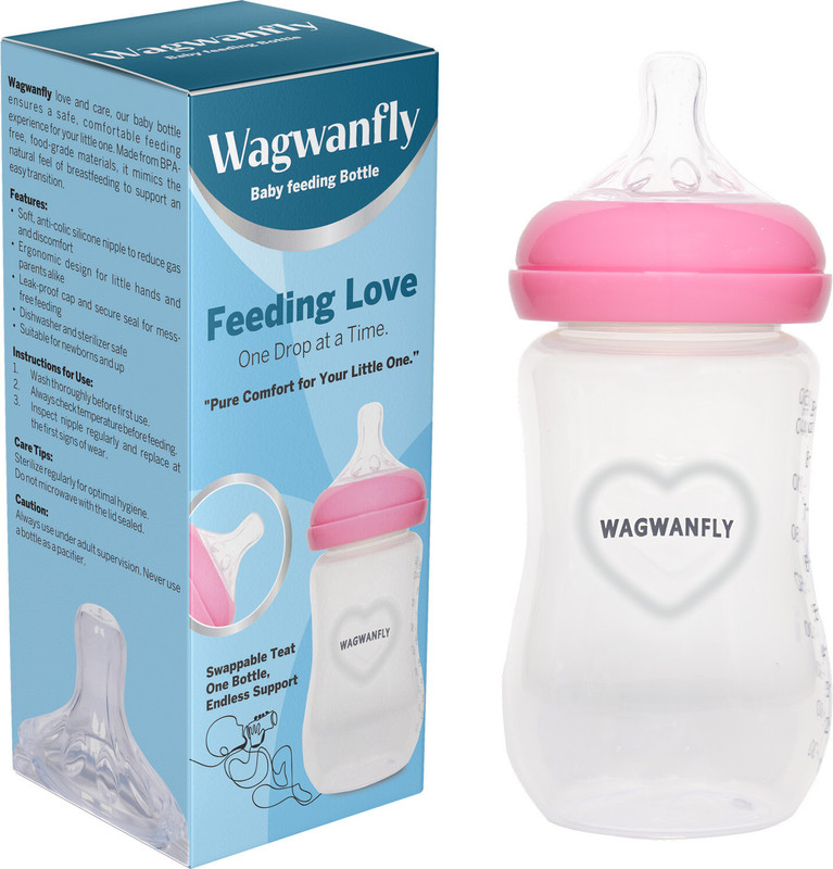 Wagwanfly Anti-Colic Wide Neck Natura Flo Baby Feeding Bottle BPA Free Milk Bottle - 260 ml(Pink)
