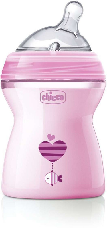 Chicco Natural Feeling Bottle 2m+ Pink - 250 ml(Pink, Clear)