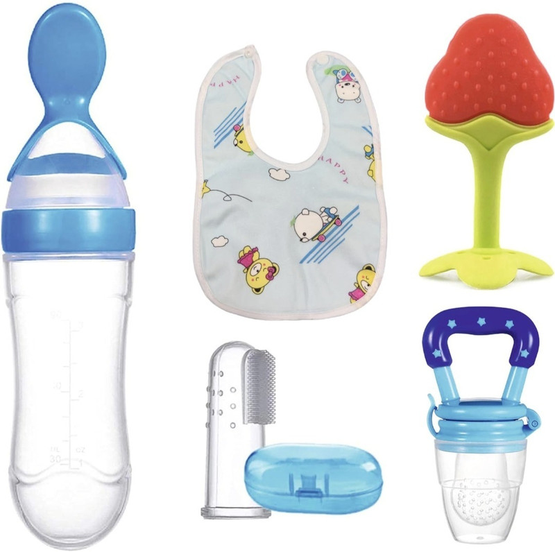 beeby Baby Fruit Nibbler, Teether, Bib & Spoon Feeder for Feeding (Pack of 5) Teether and Feeder(Multicolor)