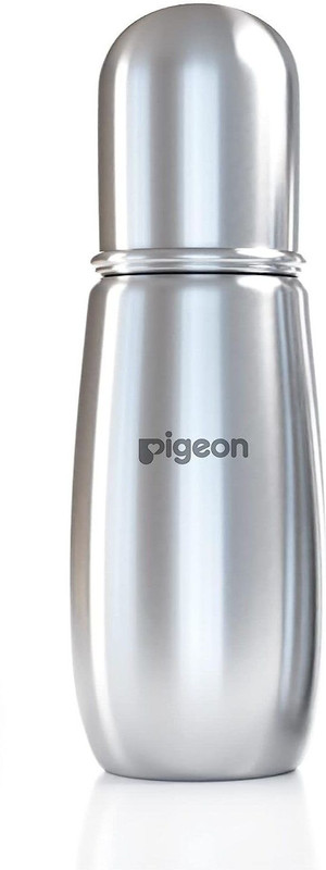Pigeon Slim Neck Steel baby feeding bottle -L size - 220 ml(Grey)