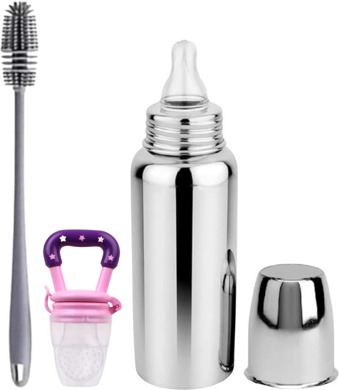 BLUSCAILE BPA-Free Stainless Steel Baby Bottle with Silicone Nipple - 250 ml(Multicolor 34)