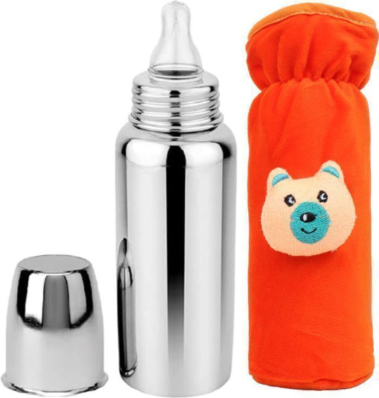 BLUSCAILE Baby feeding bottle ,BPA Free, Anti-colic, Plastic-Free, 250ml,(Stainless Steel) - 250 ml(ORANGE+BOTTLE+COVER+001)