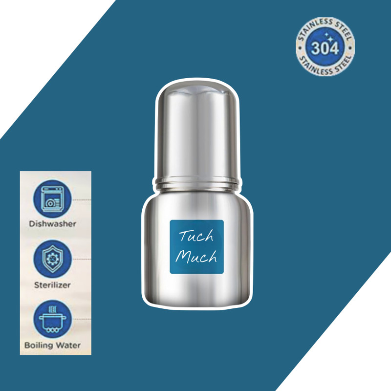 Tuch-Much Mee Mee Baby Premium Steel Feeding Bottle | - 120 ml(Silver)