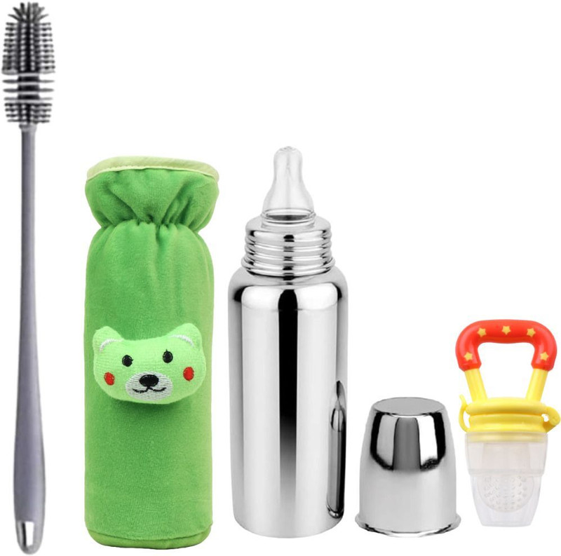 FRAIVIKO Baby Milk Bottle Stainless Steel with Cleaning Brush - 250 ml(Multicolor)