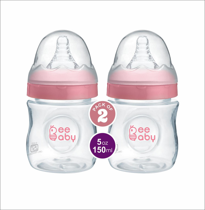 Beebaby Ease Wide Neck Baby Feeding Bottle with Anti-Colic Teat (Pink) (Pack of 2) - 150 ml(Pink)