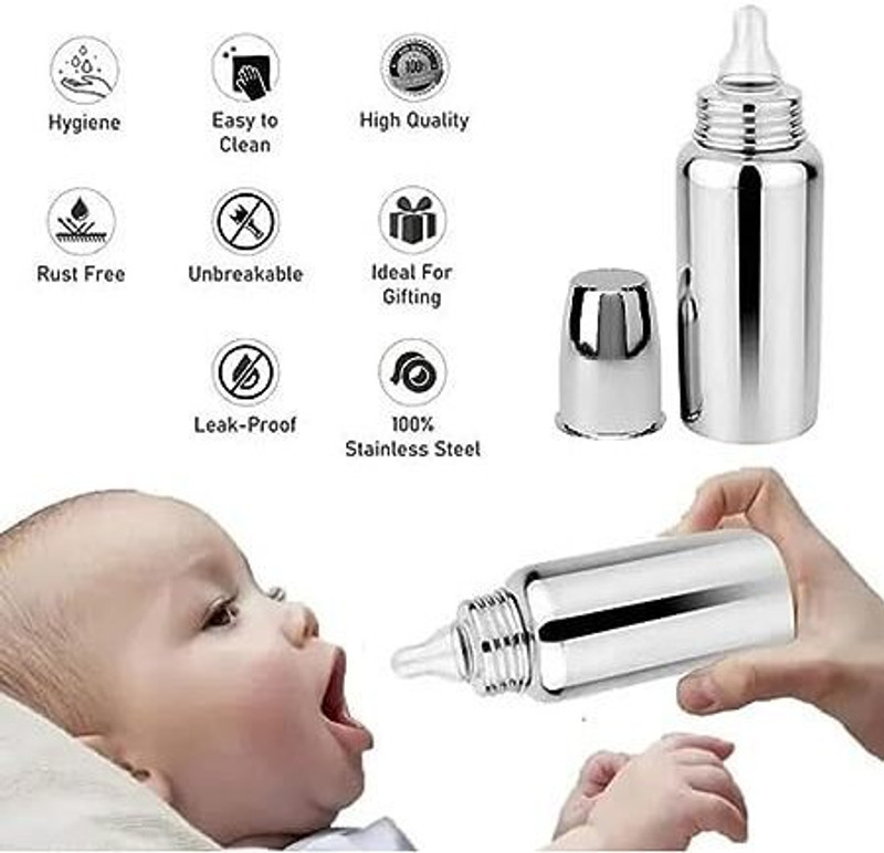 Onisha Stainless Steel Baby Feeding Bottle250ML 304 GRADE & Silicon Food Feeder & Bibs  - Silicone(Multicolor)