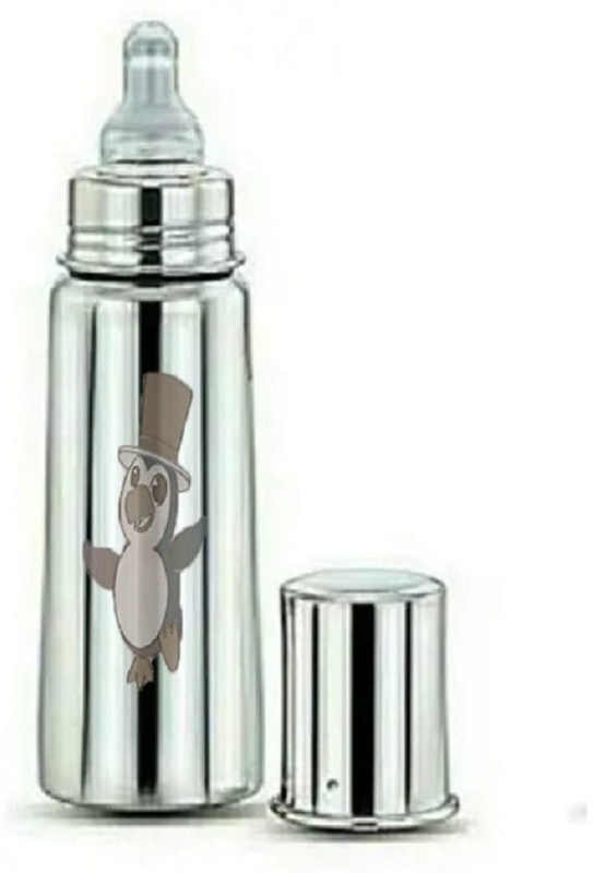 Klassi Kichen PENGUINE Designer Stainless steel baby milk feeding bottle with Extra Silicone Nipple - 300(Silver)