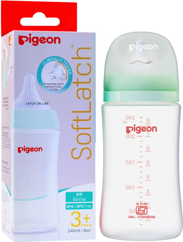 Pigeon Wide Neck 3 PP baby feeding bottle plus type nipple - 240 ml(Green)