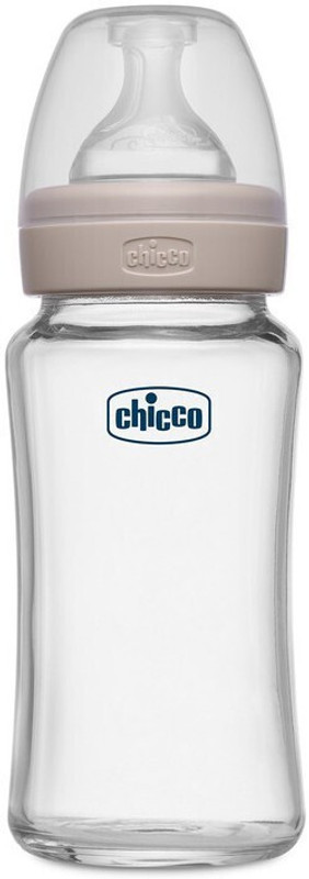 Chicco Well-Being Glass Feeding Bottle (240ml, Medium Flow) (Neutral) - 240 ml(Neutral)