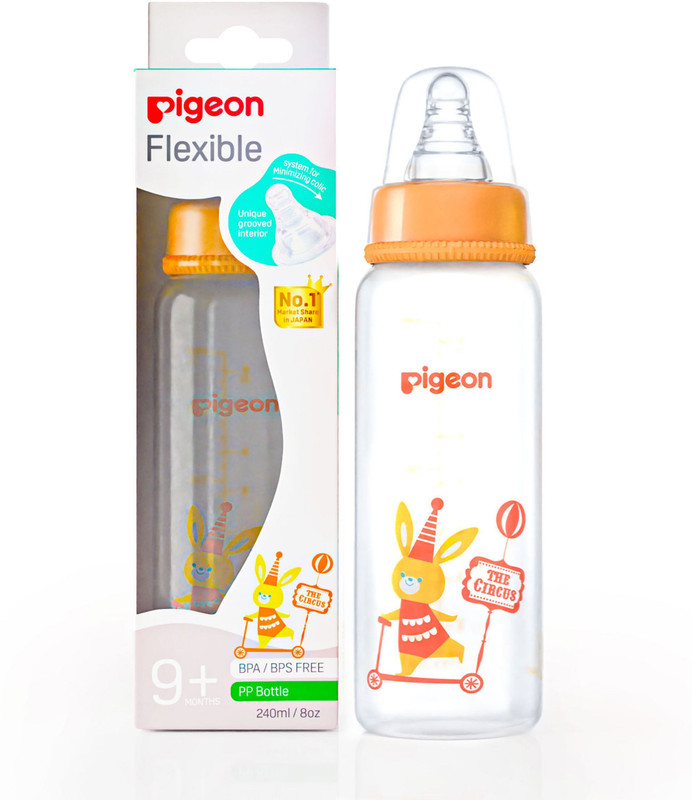 Pigeon Peristaltic clear baby feeding bottle Round Base L-Bunny - 240 ml(Yellow, White)