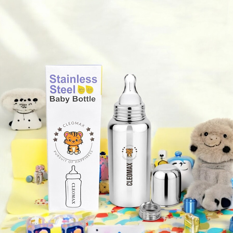 CLEOMAX Baby feeding Bottle stainless steel 150ml - 250 ml(Silver)