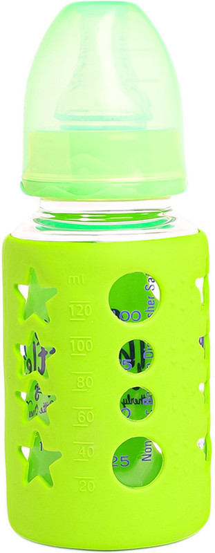 The Little Lookers High Borosilicate Glass Feeding Bottle for Babies -Green-120ml - 120 ml(Green)