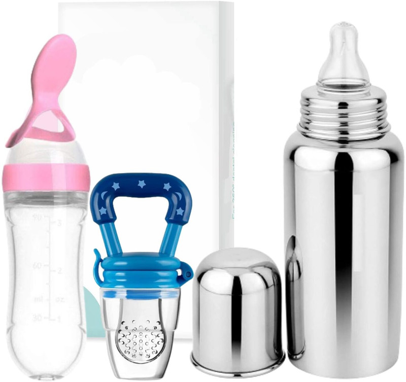 Nonababy Silicone Baby Spoon Feeder Feeding Bottle Milk (250 ML)(Multicolor)