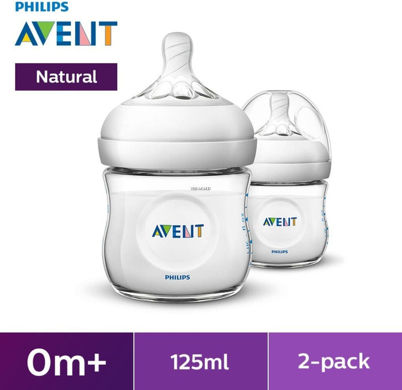 Philips Avent Natural Feeding Bottle Twin Pack 125ml - 125 ml(White, Clear)