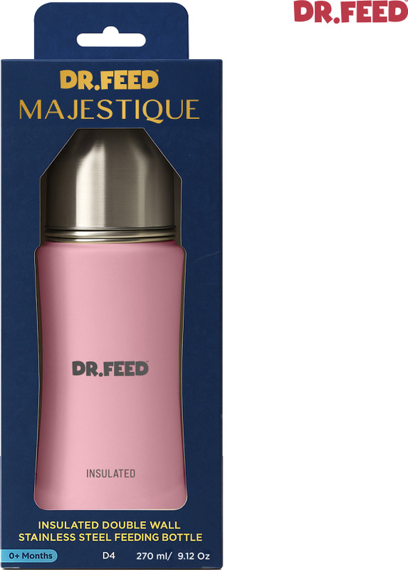 Adore Dr.Feed Majestique Insulated Steel Feeding Bottle with Anti-Colic Teat- D4 - 270 ml(Pink)