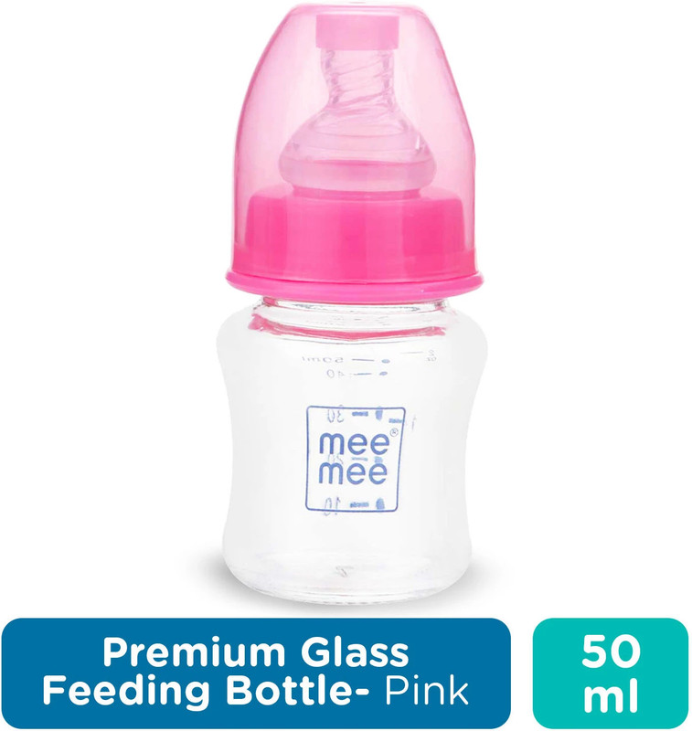 MeeMee Premium Glass Feeding Bottle (50 ml, Pink) - 50 ml(Pink)